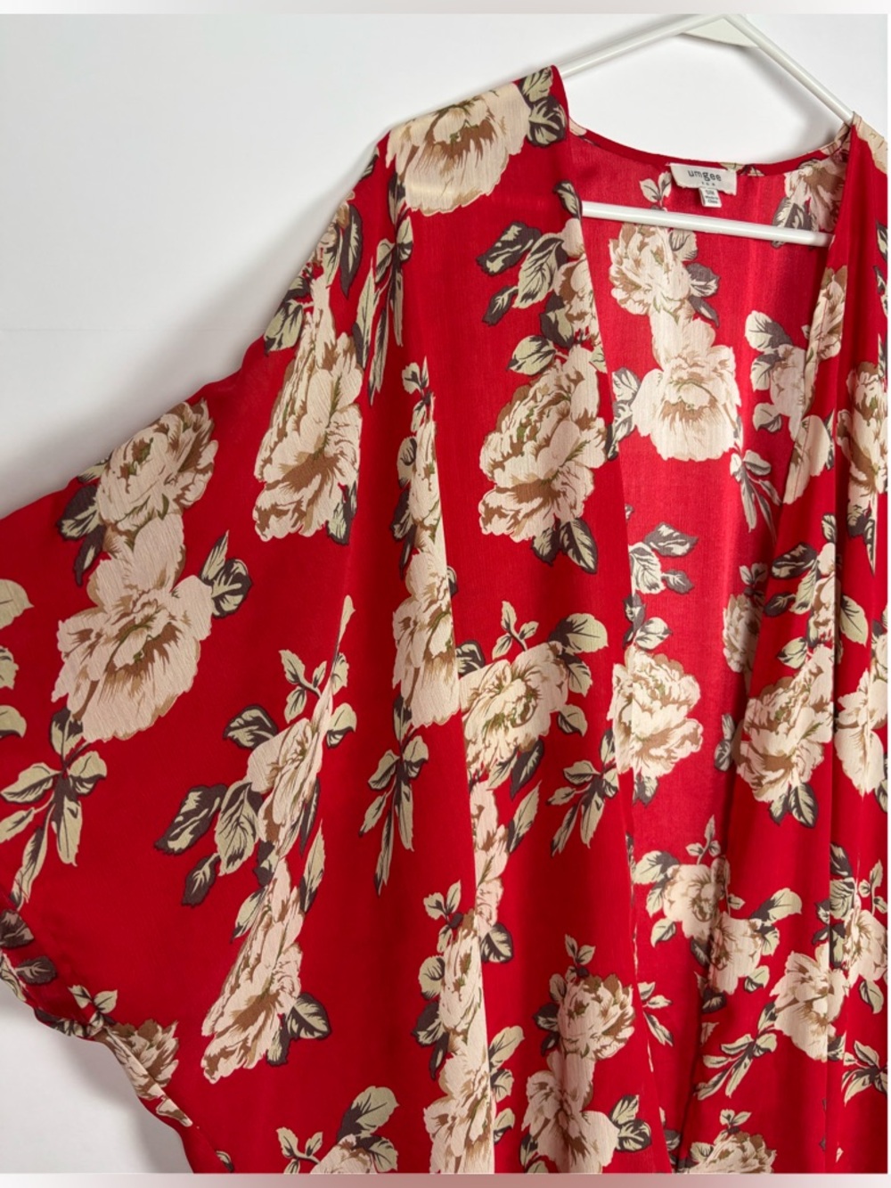 Umgee Kimono Size SlM Red Floral Open Front Boho - Picture 3 of 6